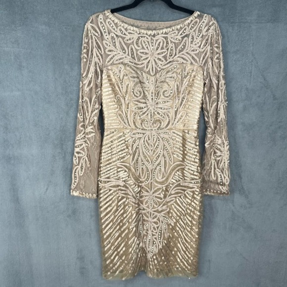 Sue Wong Dresses & Skirts - Sue Wong Dress Womens 4 Beige Beaded Long Sleeve Cocktail Wedding Guest Gala